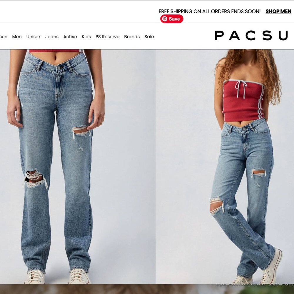 PacSun Medium Indigo Ripped V Dip '90s Boyfriend Jeans Size 24